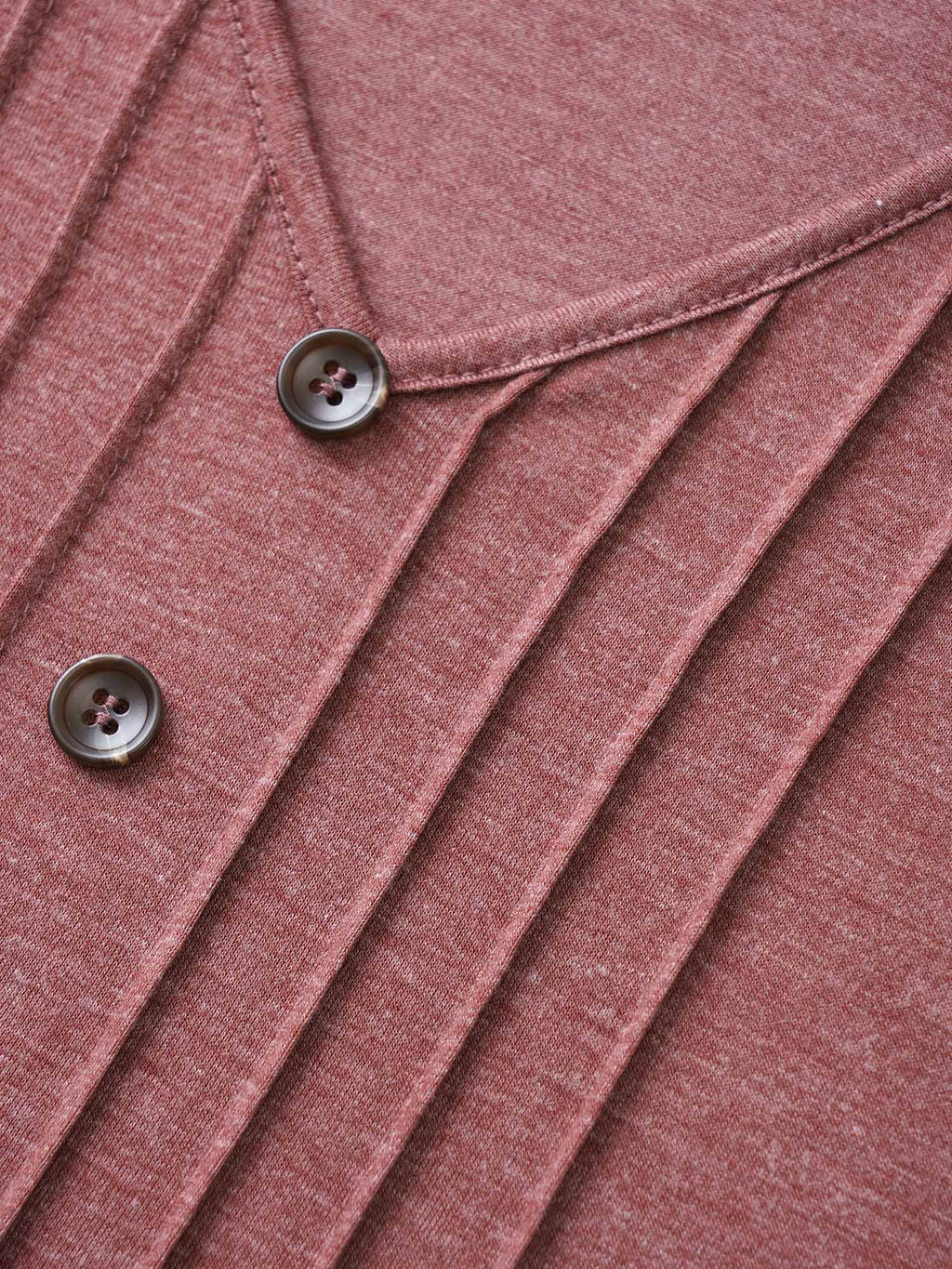 Solid Pleated Front Button Detail V Neck T-shirt