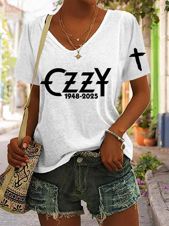 Women's “Hot Singer” Printed V-Neck T-Shirt