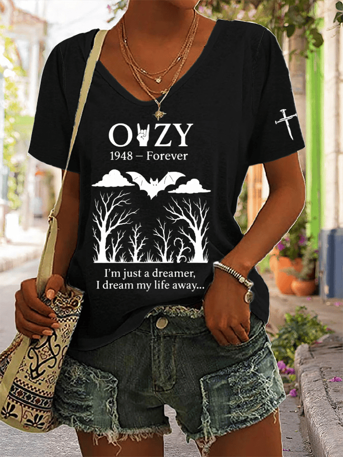 Women's Rock Legend Memorial Print V-Neck T-Shirt