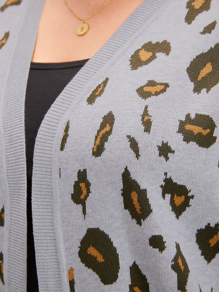 Leopard Super Soft Knit Pocket Jacquard Open Front Cardigan