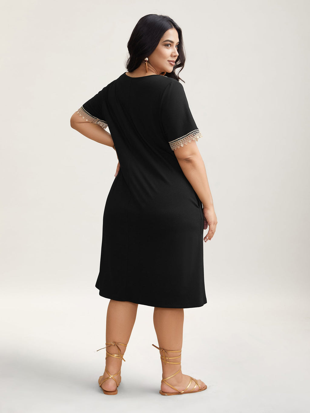 Super Soft V-Neck Lace Midi Dress