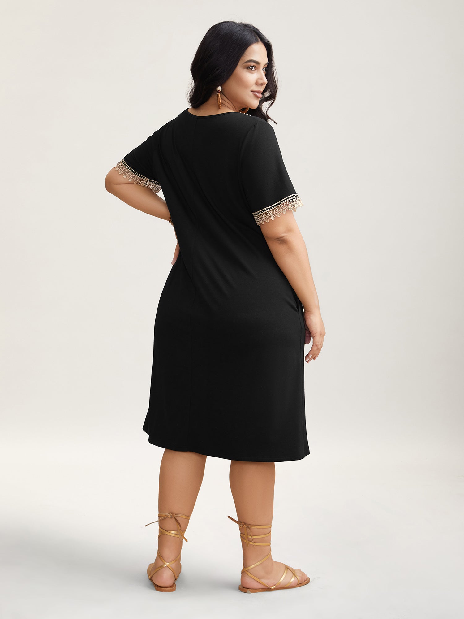 Super Soft V-Neck Lace Midi Dress