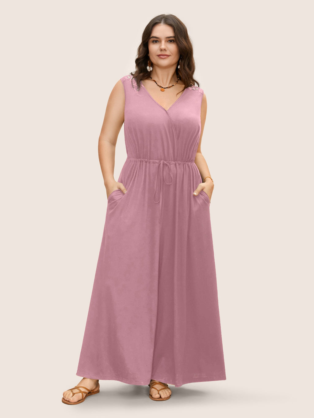 V Neck Crocheted Cut Out Jumpsuit