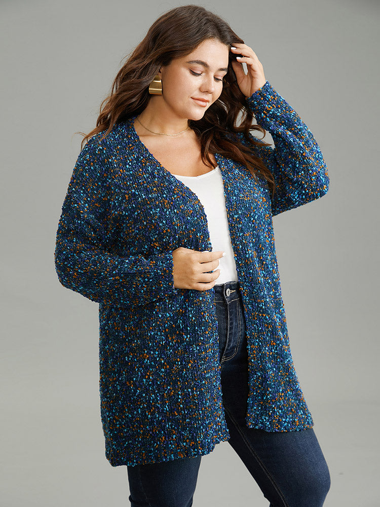 Color Textured Open Front Cardigan