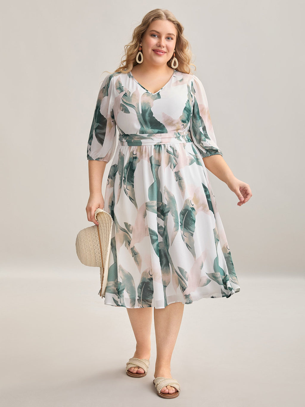 Sheer Chiffon Shirred Pockets Midi Dress