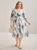 Sheer Chiffon Shirred Pockets Midi Dress