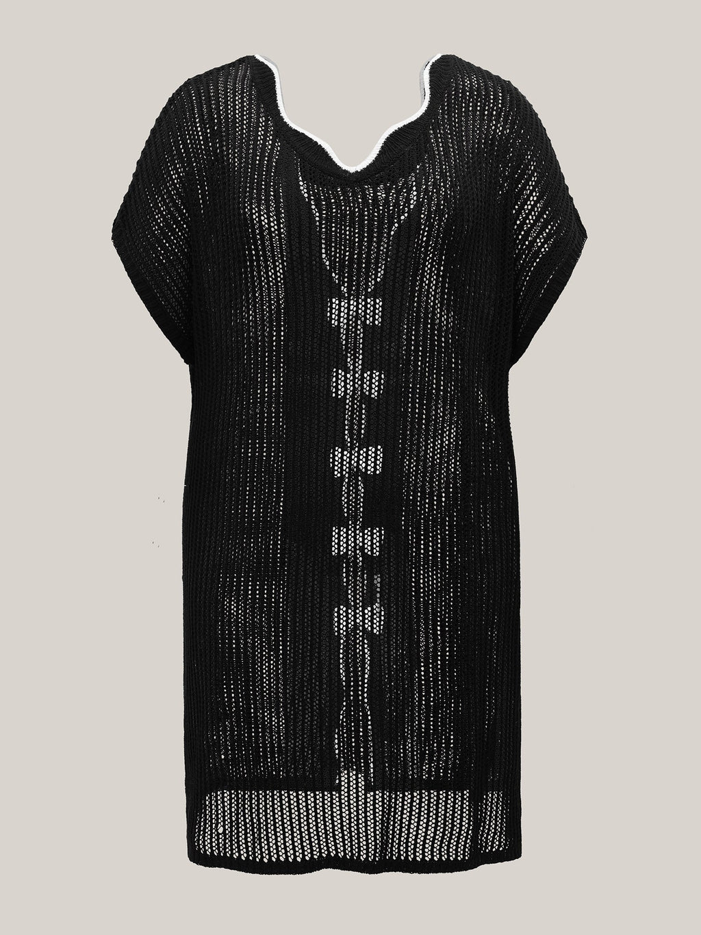 Scalloped Neck Textured Bow Swim Cover Up