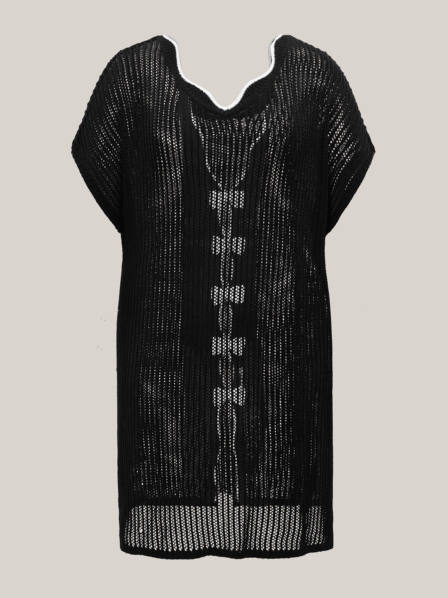 Scalloped Neck Textured Bow Swim Cover Up
