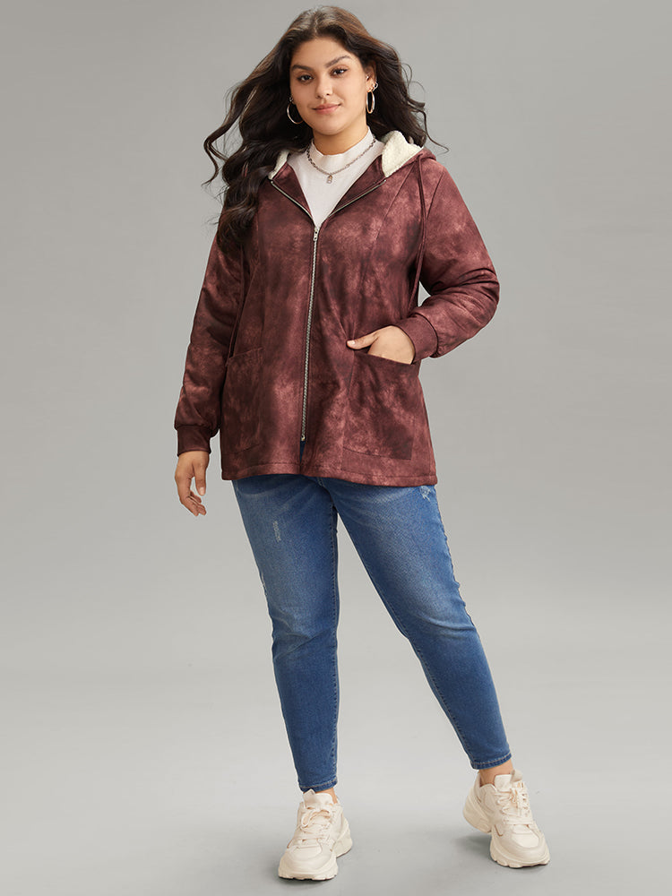Tie Dye Patchwork Fluffy Zipper Hooded Jacket