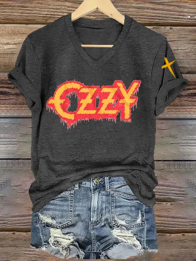 Women's heavy metal Hot Singer Printed V-Neck T-Shirt