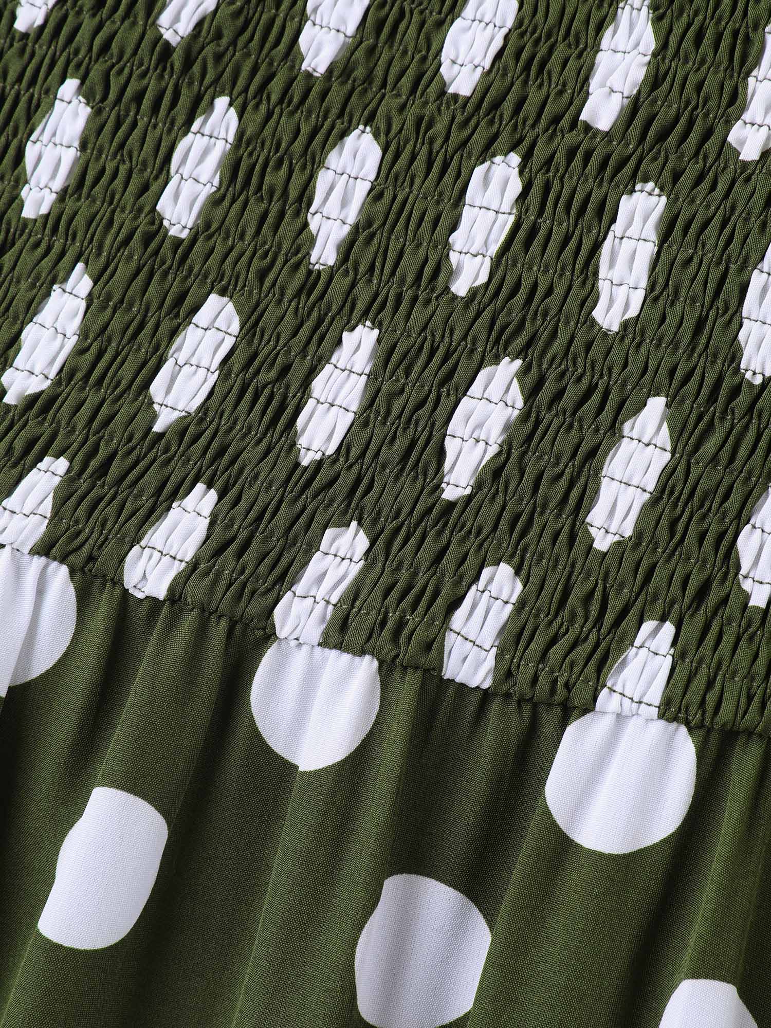 Polka Dot Print Pockets Shirred Maxi Dress