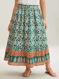 Stretchy Waist Boho Print Tied Midi Skirt