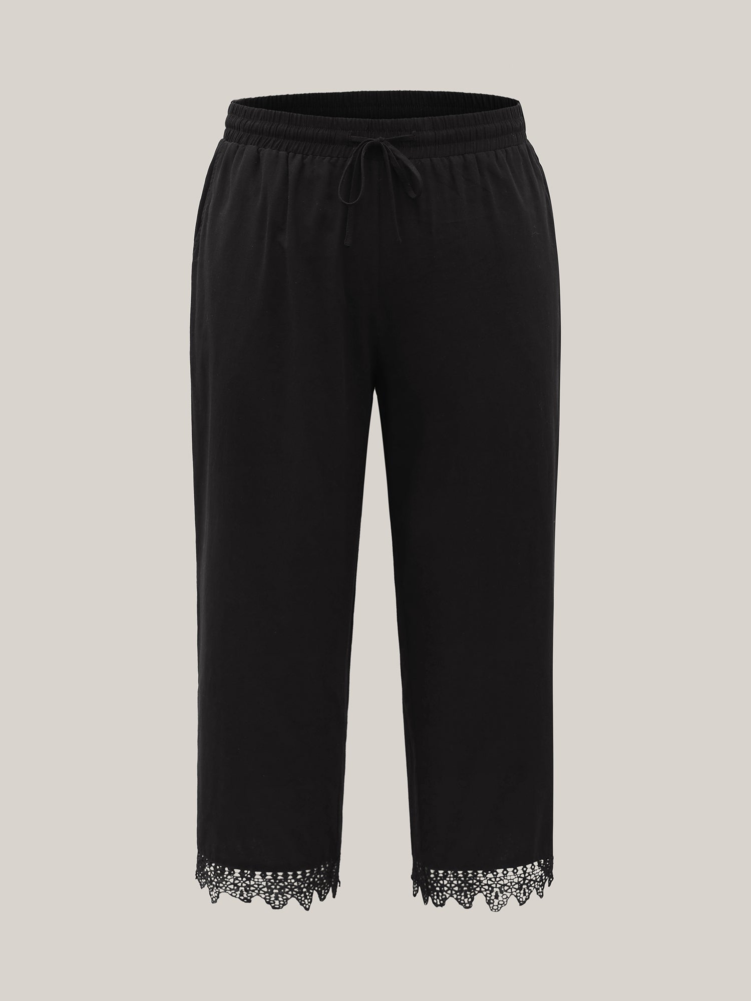 Drawstring Scalloped Lace Hem Pants