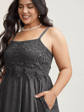 Lace Waist-Cinched Pockets Midi Dress