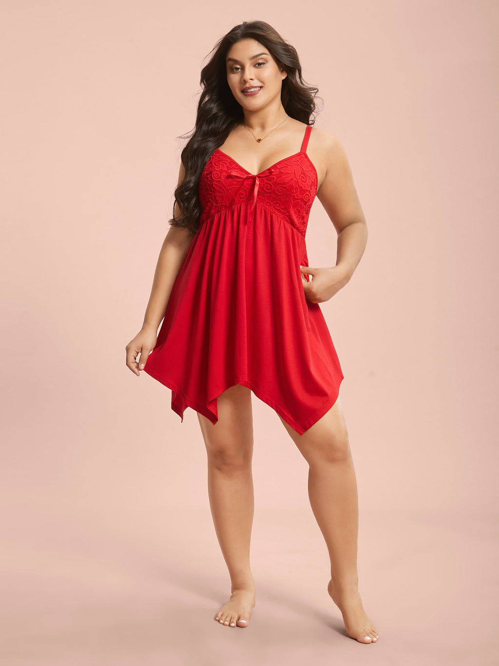 Bowknot Crochet Lace Asymmetrical Hem Lounge Dress