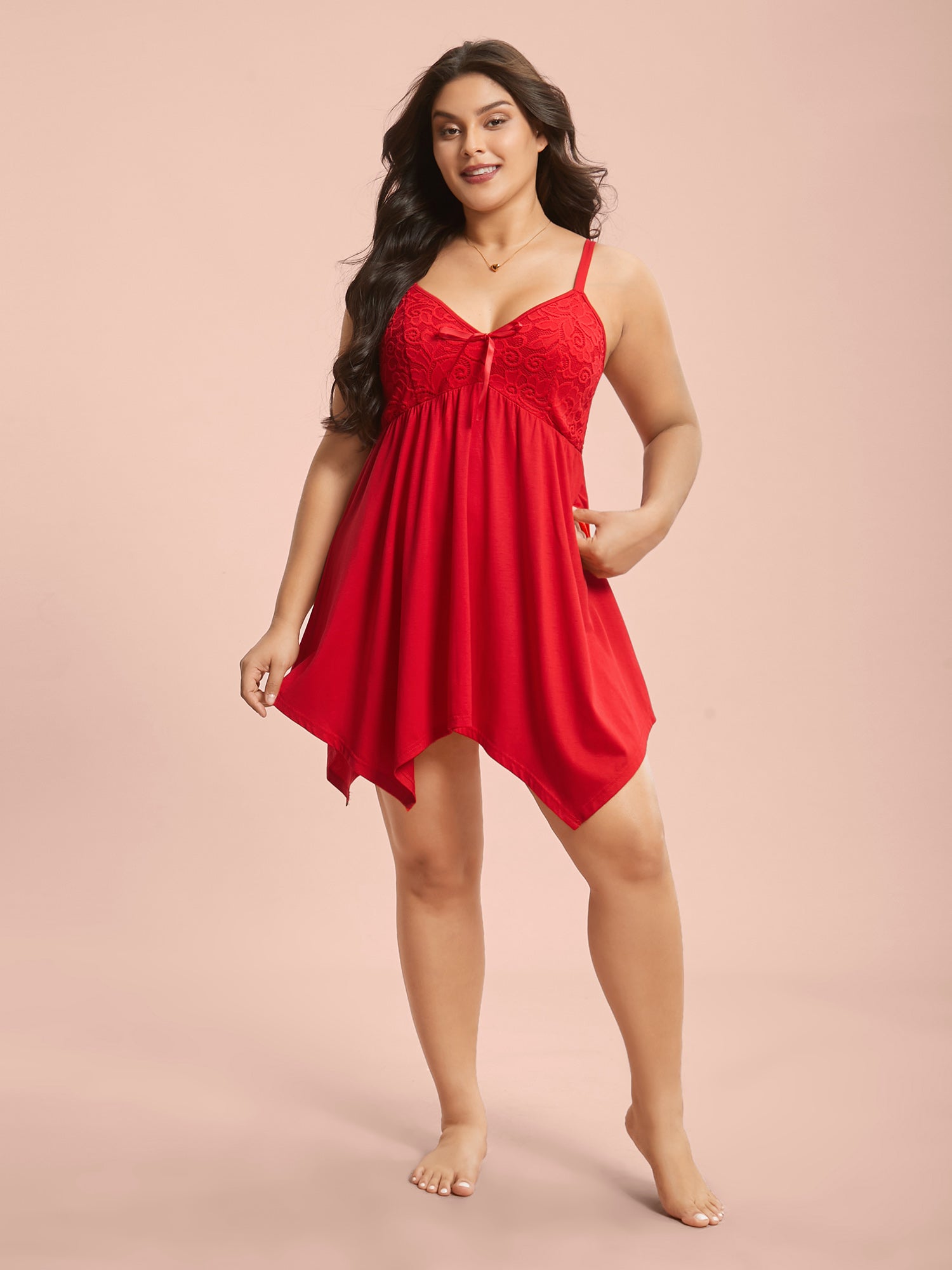 Bowknot Crochet Lace Asymmetrical Hem Lounge Dress