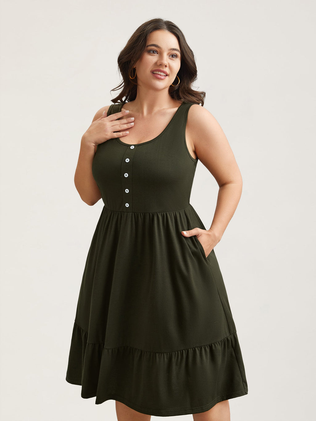 Supersoft Stretchy Waist Pockets Midi Dress