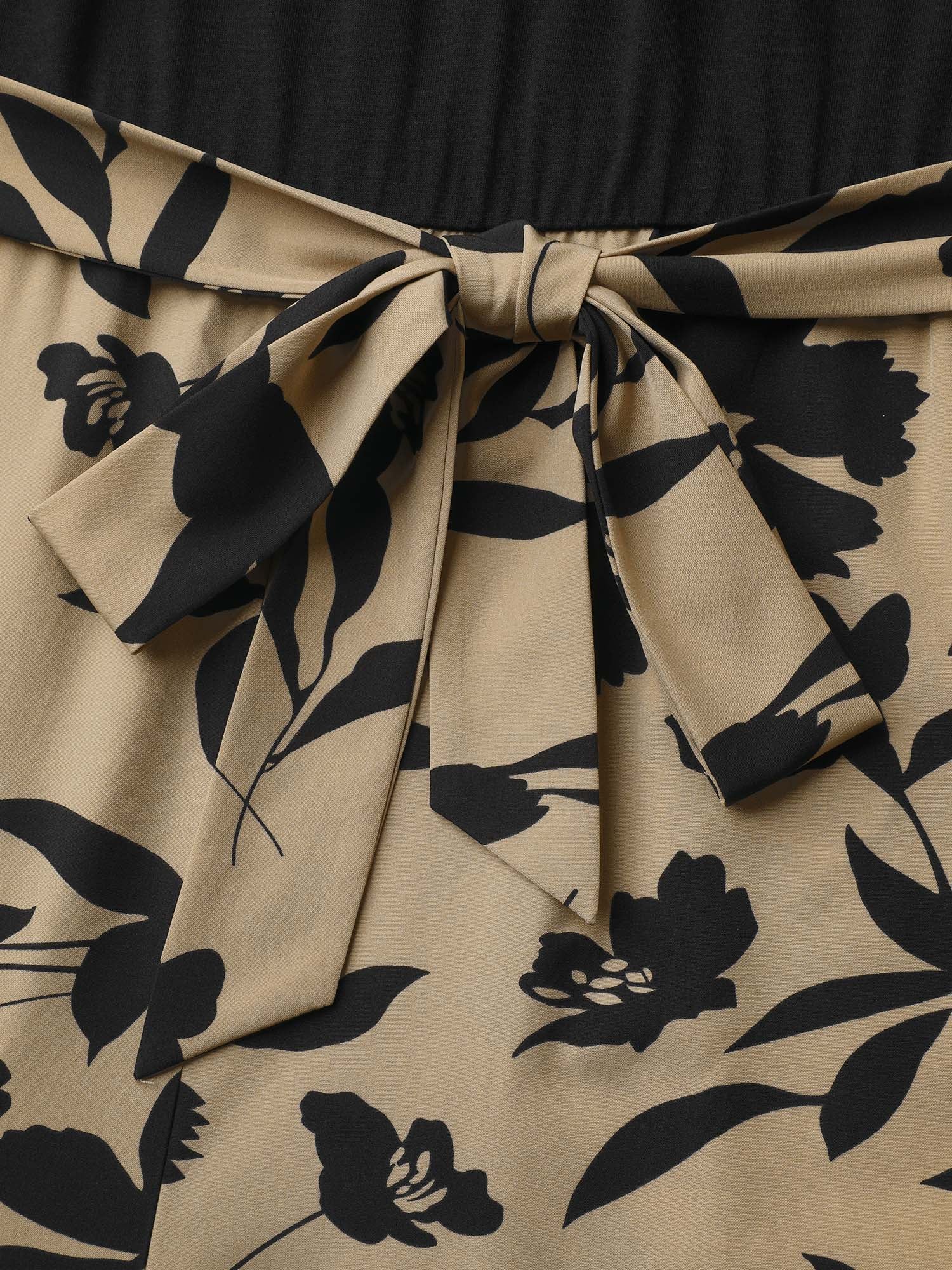 Floral Print Spliced Belted Wide-Leg Jumpsuit
