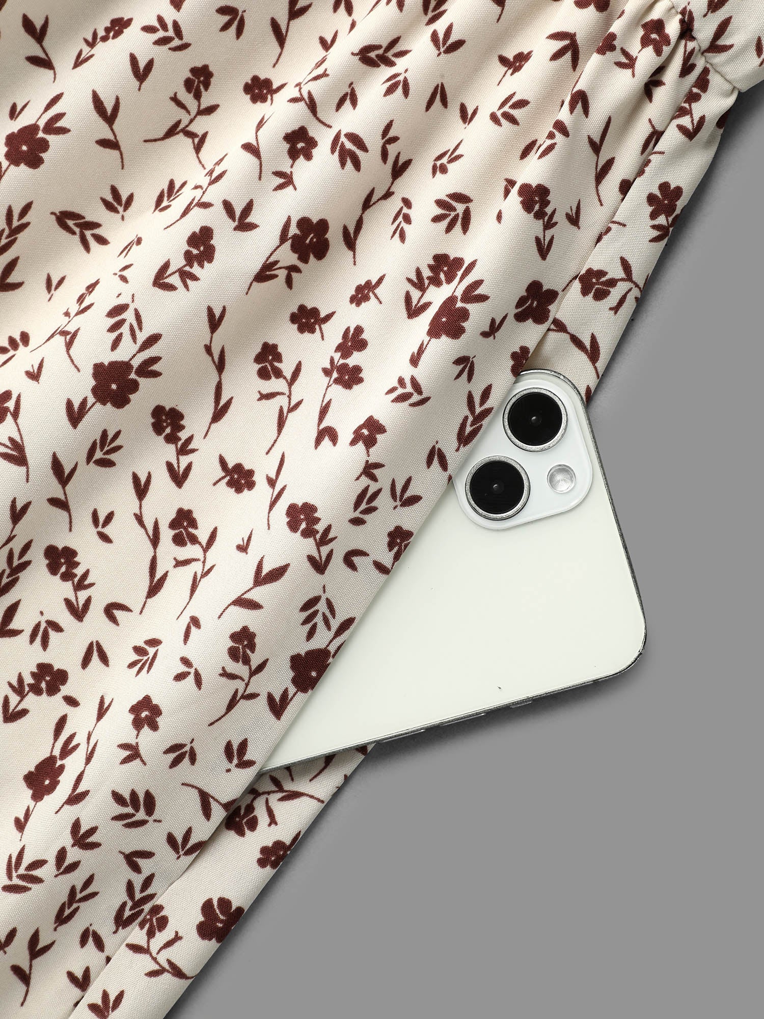 Stretchy-Waist Printed Pockets Midi Dress