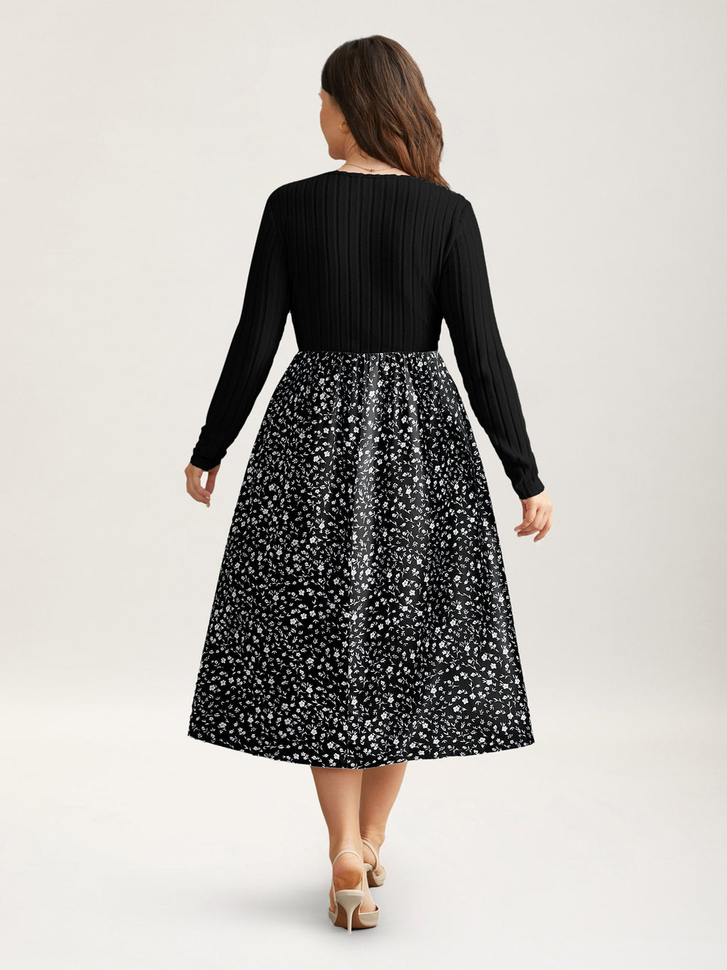 Ditsy Floral Patchwork Texture Midi Dress