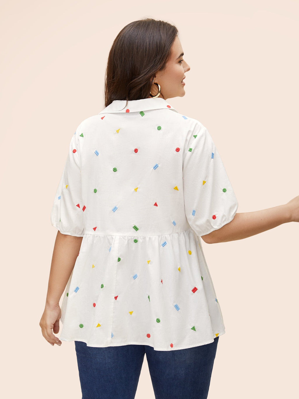 Cotton Geometric Embroidery Tunic Blouse