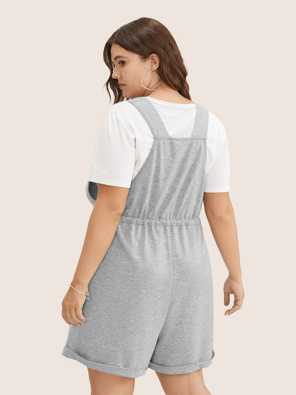 Solid Pocket Drawstring Overall Romper