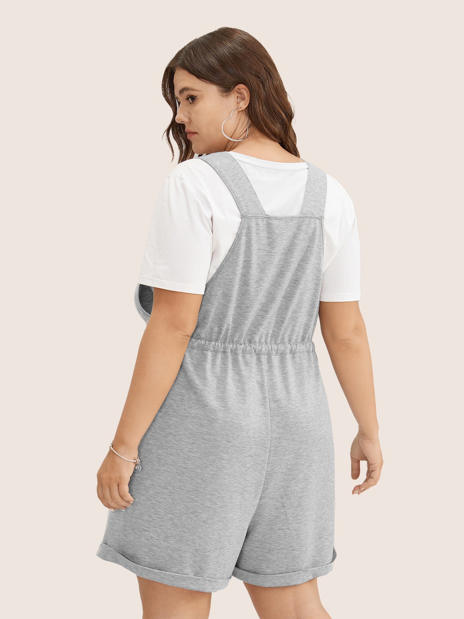 Solid Pocket Drawstring Overall Romper