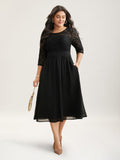 Lace Patchwork Shirred Midi Pocket Dress