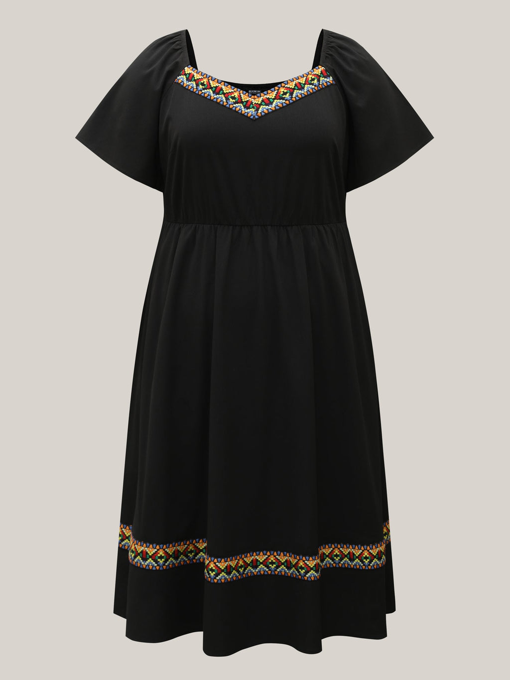 Textured Stretchy Waist Pockets Midi Dress