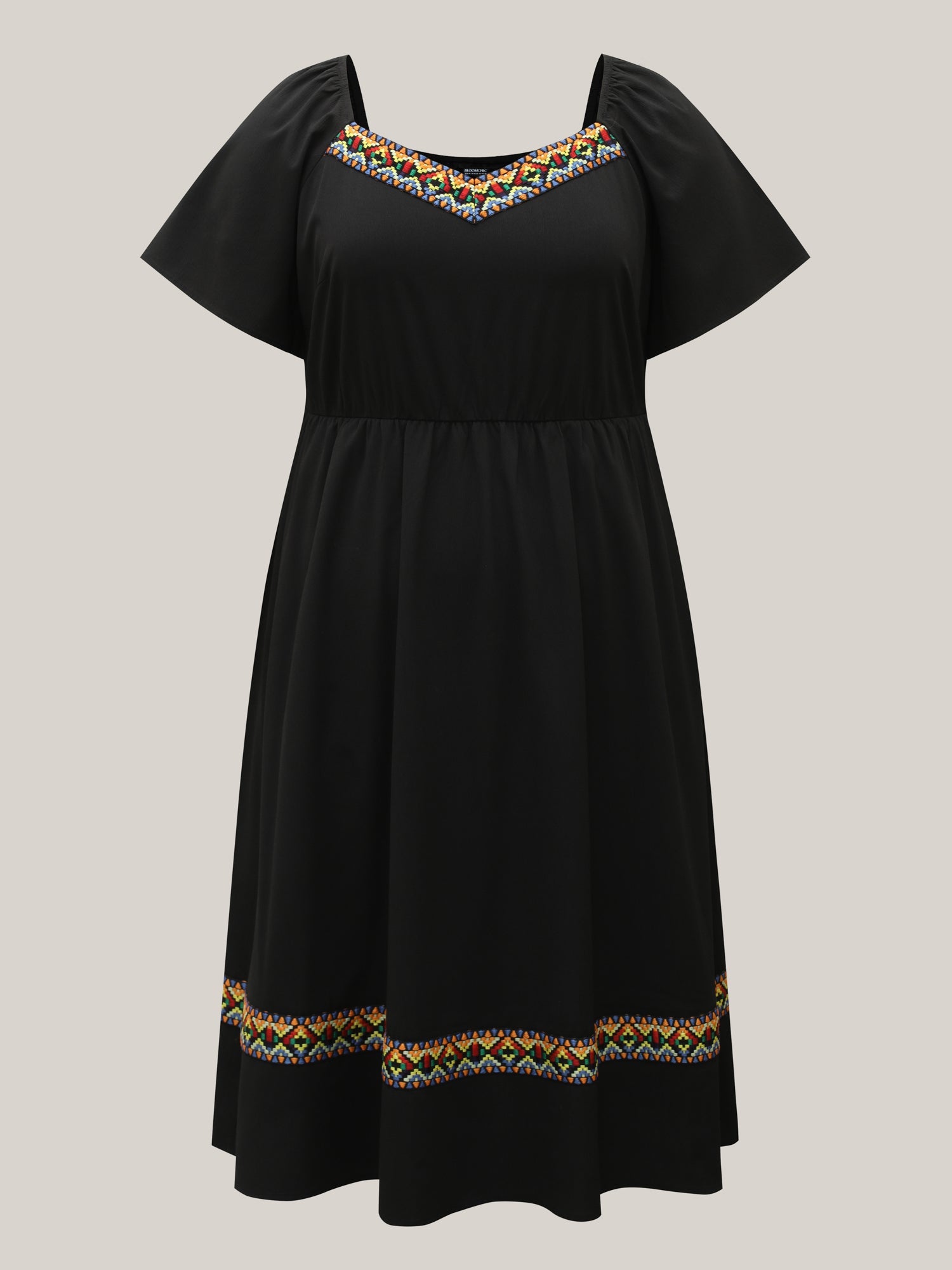 Textured Stretchy Waist Pockets Midi Dress