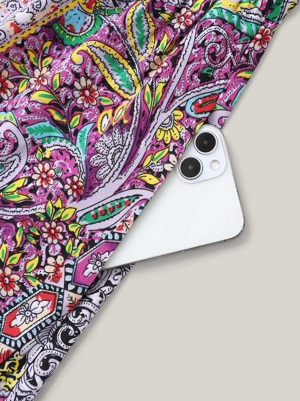Paisley Print Pockets V-Neck Midi Dress