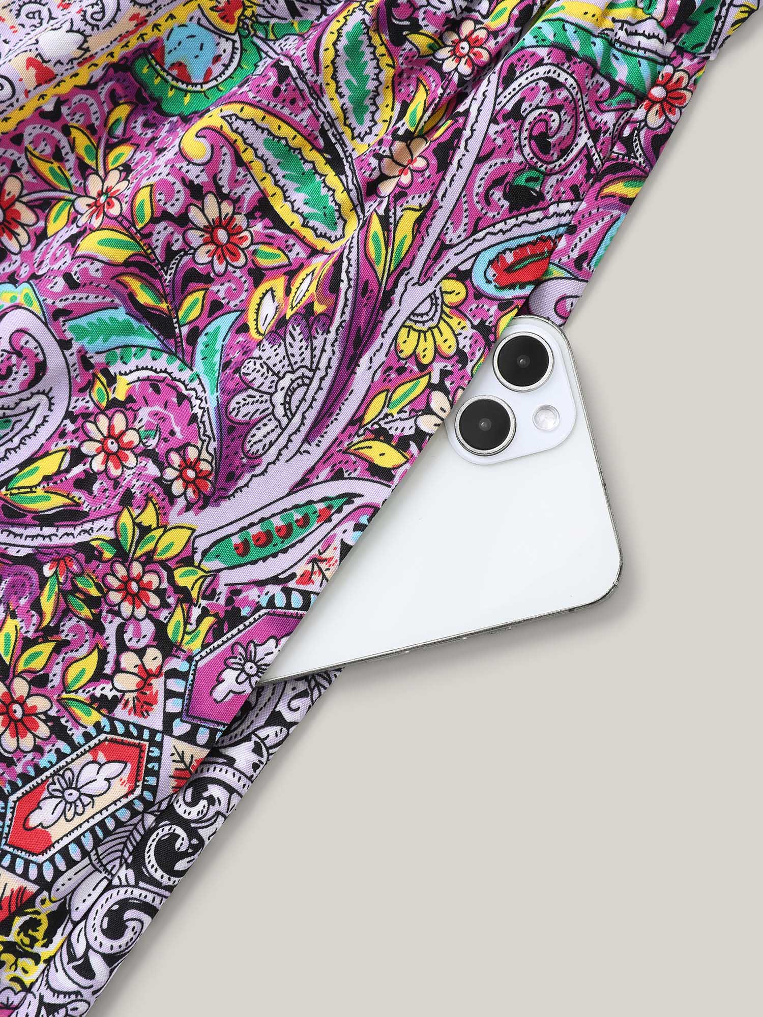 Paisley Print Pockets V-Neck Midi Dress