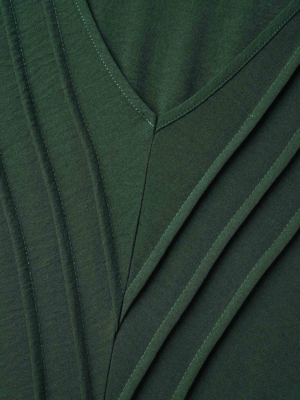 Bib-Front V-Neck Pockets Tiered Midi Dress