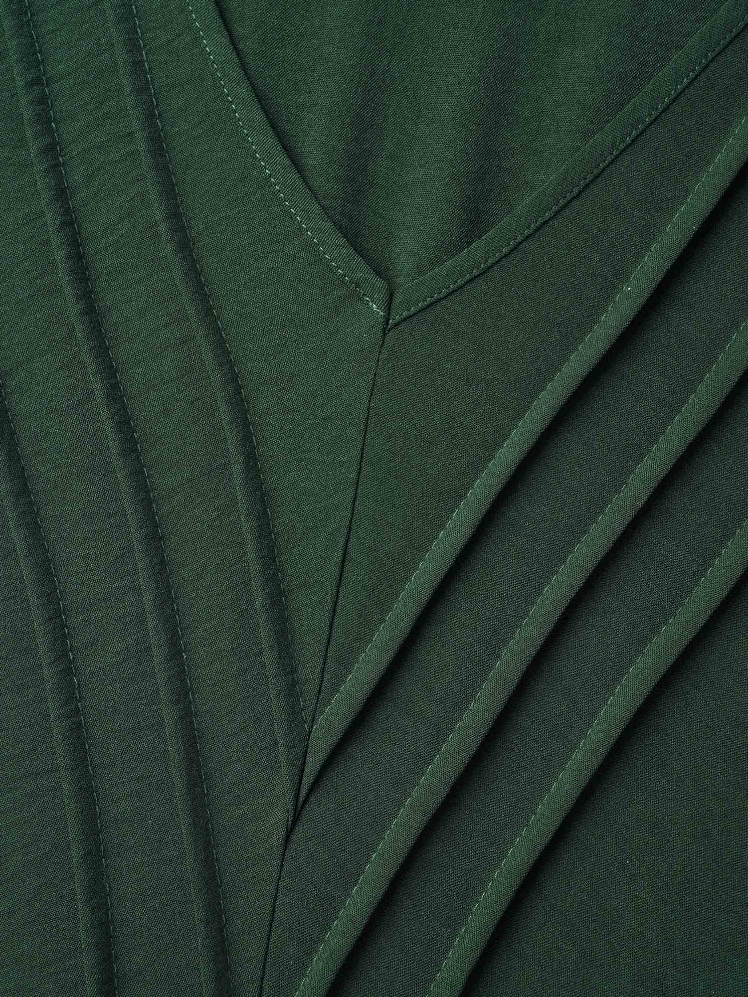 Bib-Front V-Neck Pockets Tiered Midi Dress