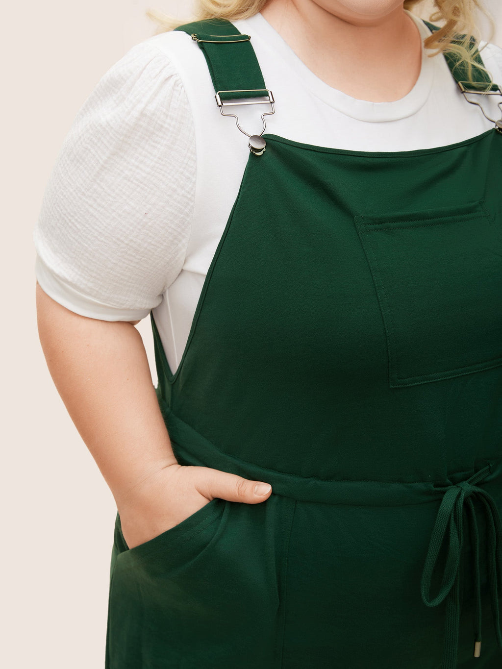 Solid Pocket Drawstring Overall Romper