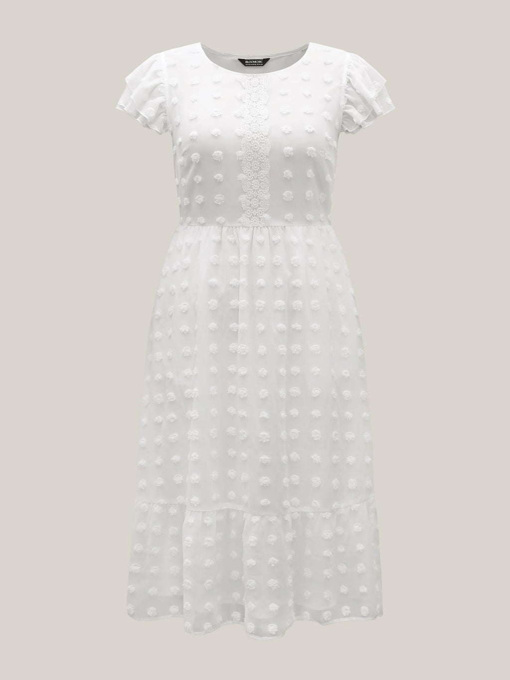 Textured Plain Tiered Ruffles Sleeve Dress