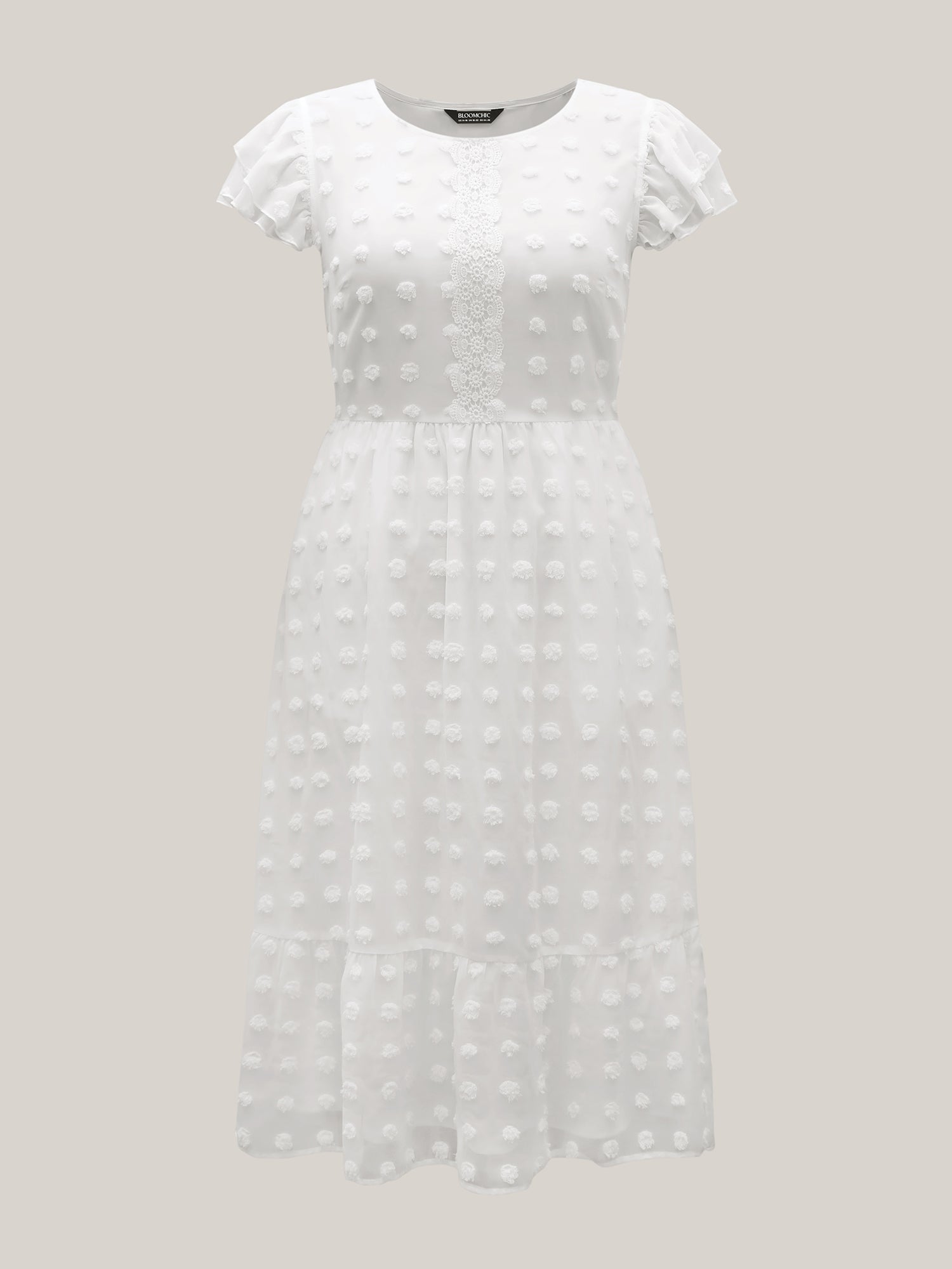 Textured Plain Tiered Ruffles Sleeve Dress