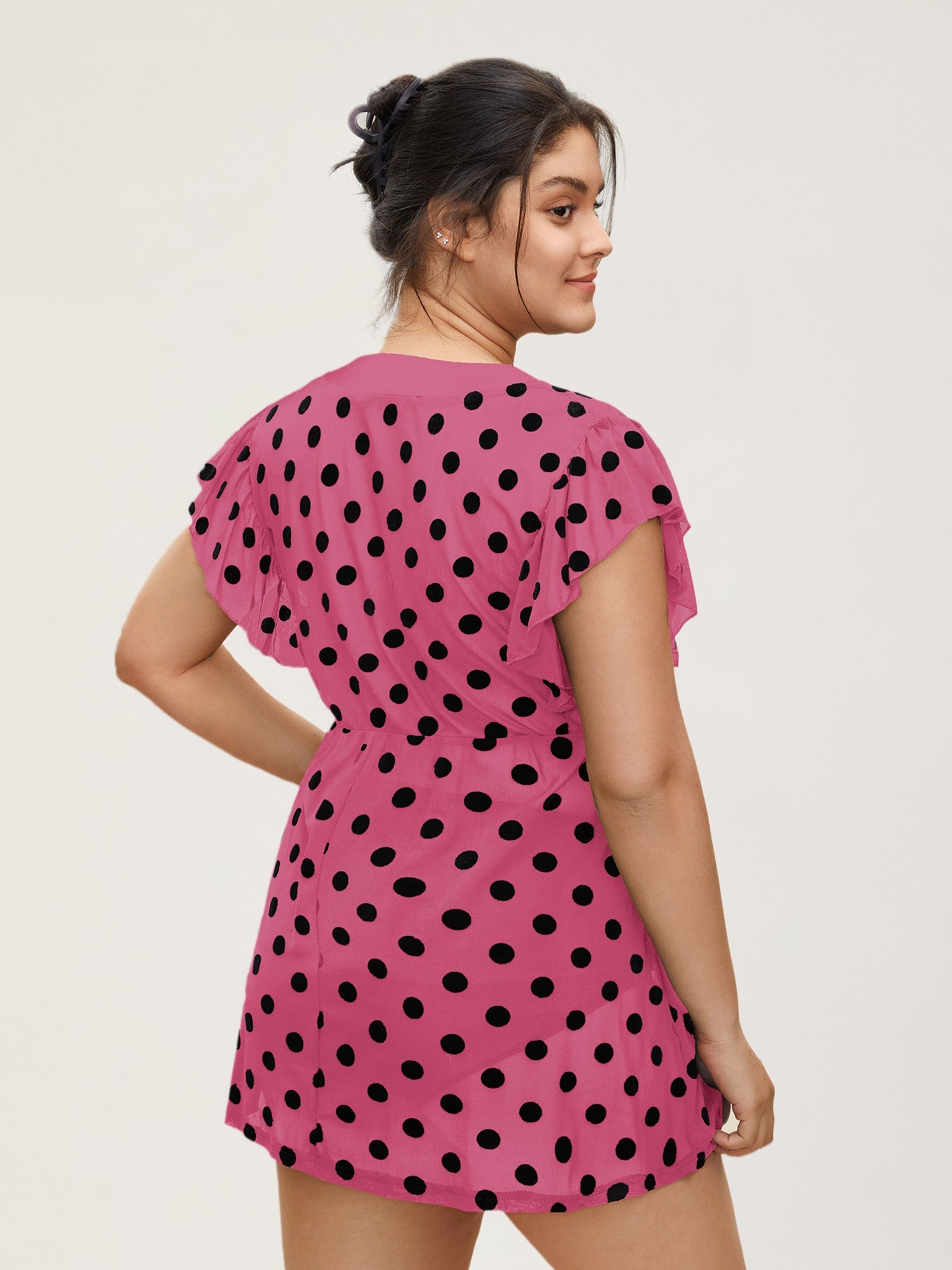 Polka Dot Mesh Ruffle Cap Sleeve Sleep Dress