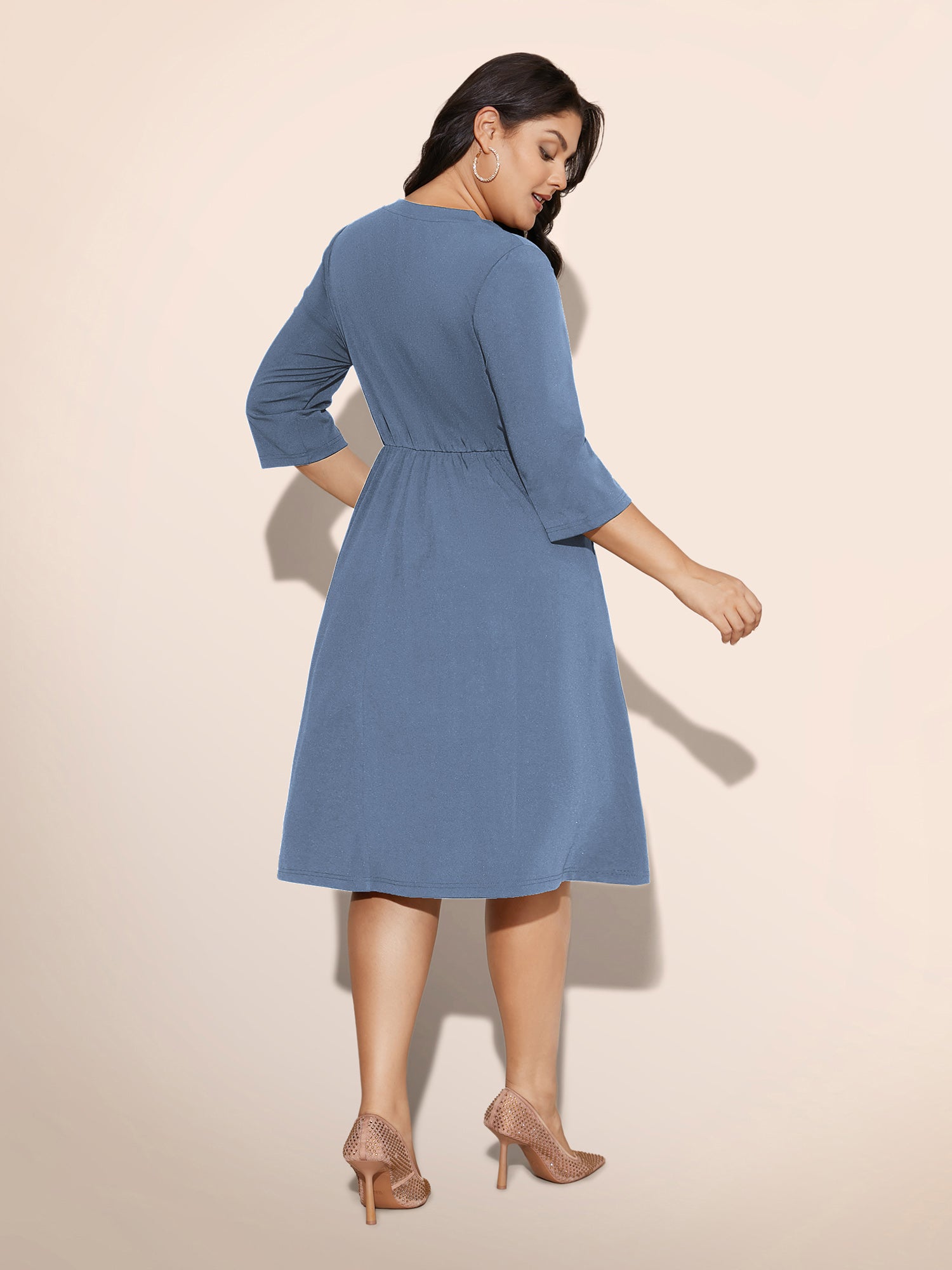 Heart Neckline Patchwork Sequin Button Detail Dress