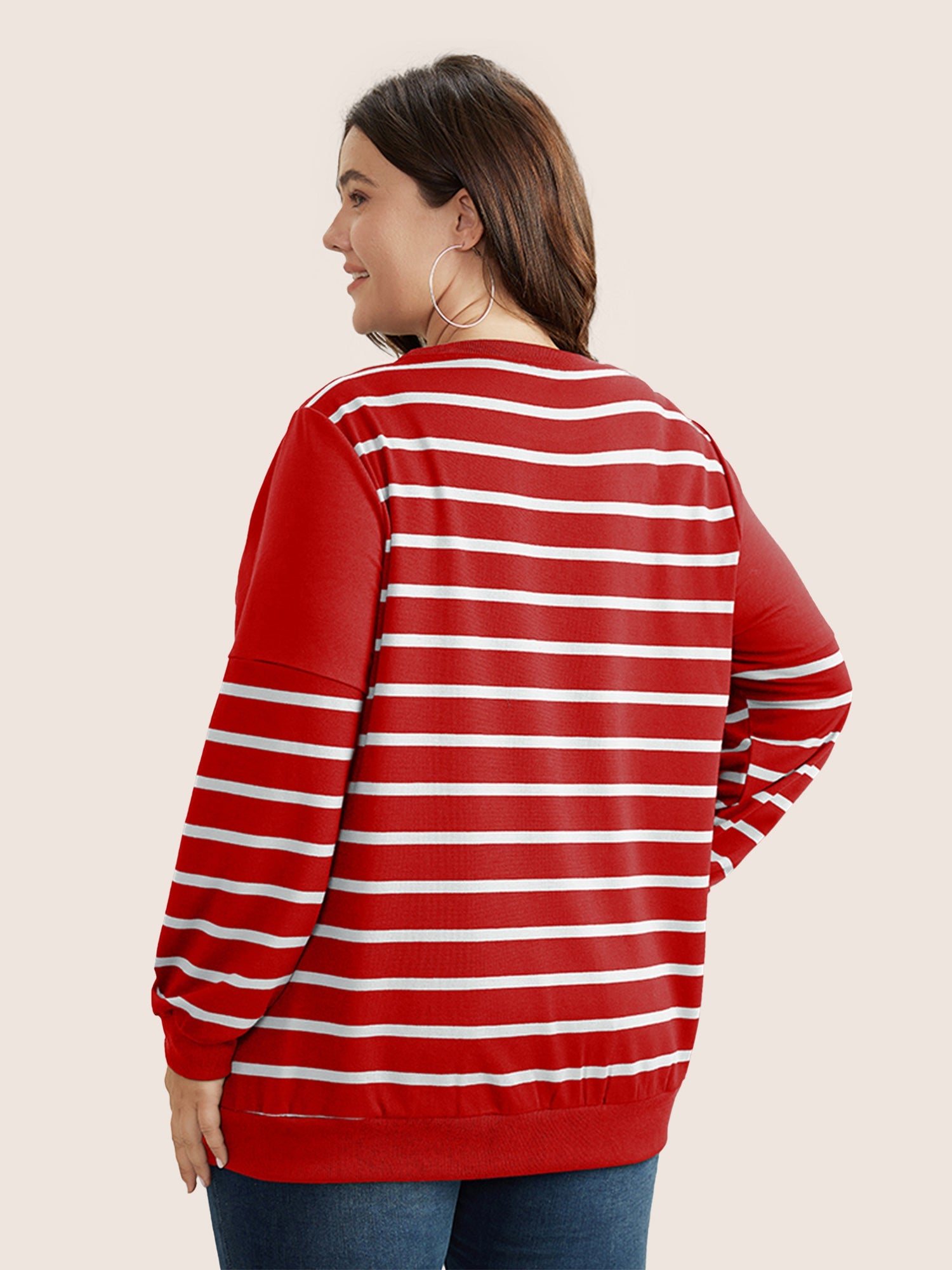 Striped Patchwork Button Detail Sweatshirt
