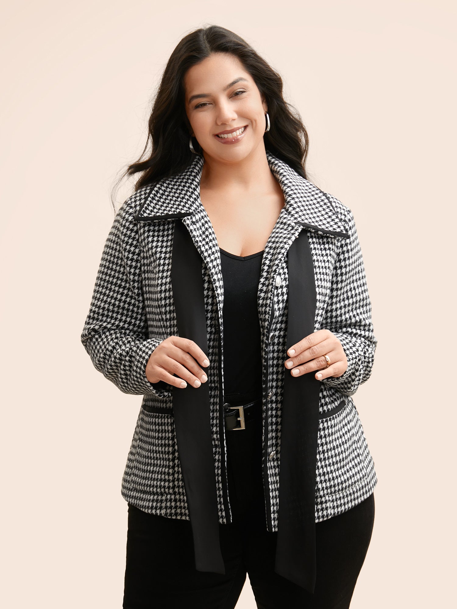 Houndstooth Tie Knot Woven Ribbon Jacket