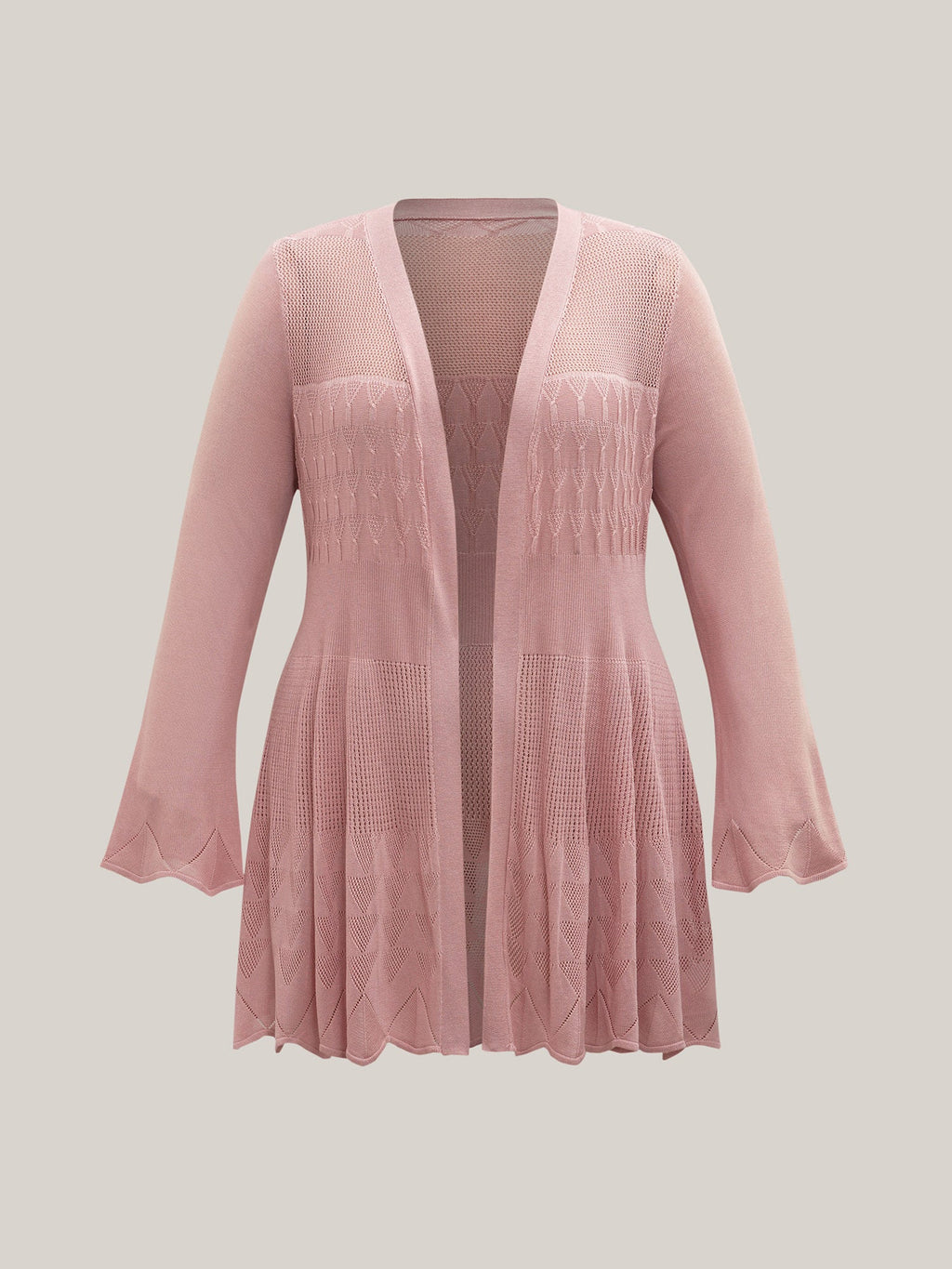 Cut-Out Textured Open-Front Knit Cardigan