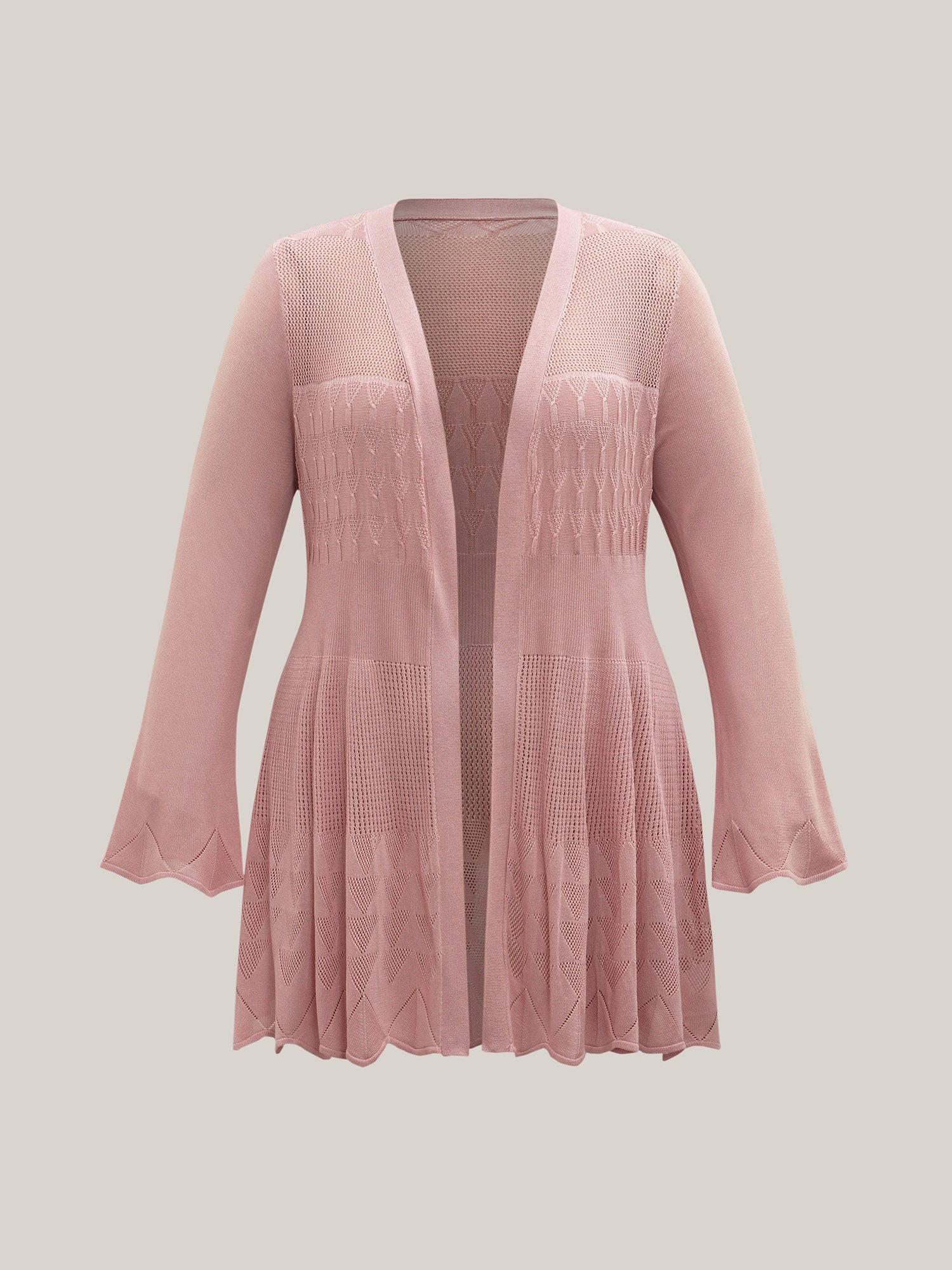 Cut-Out Textured Open-Front Knit Cardigan