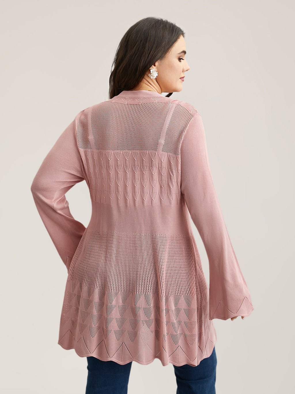 Cut-Out Textured Open-Front Knit Cardigan