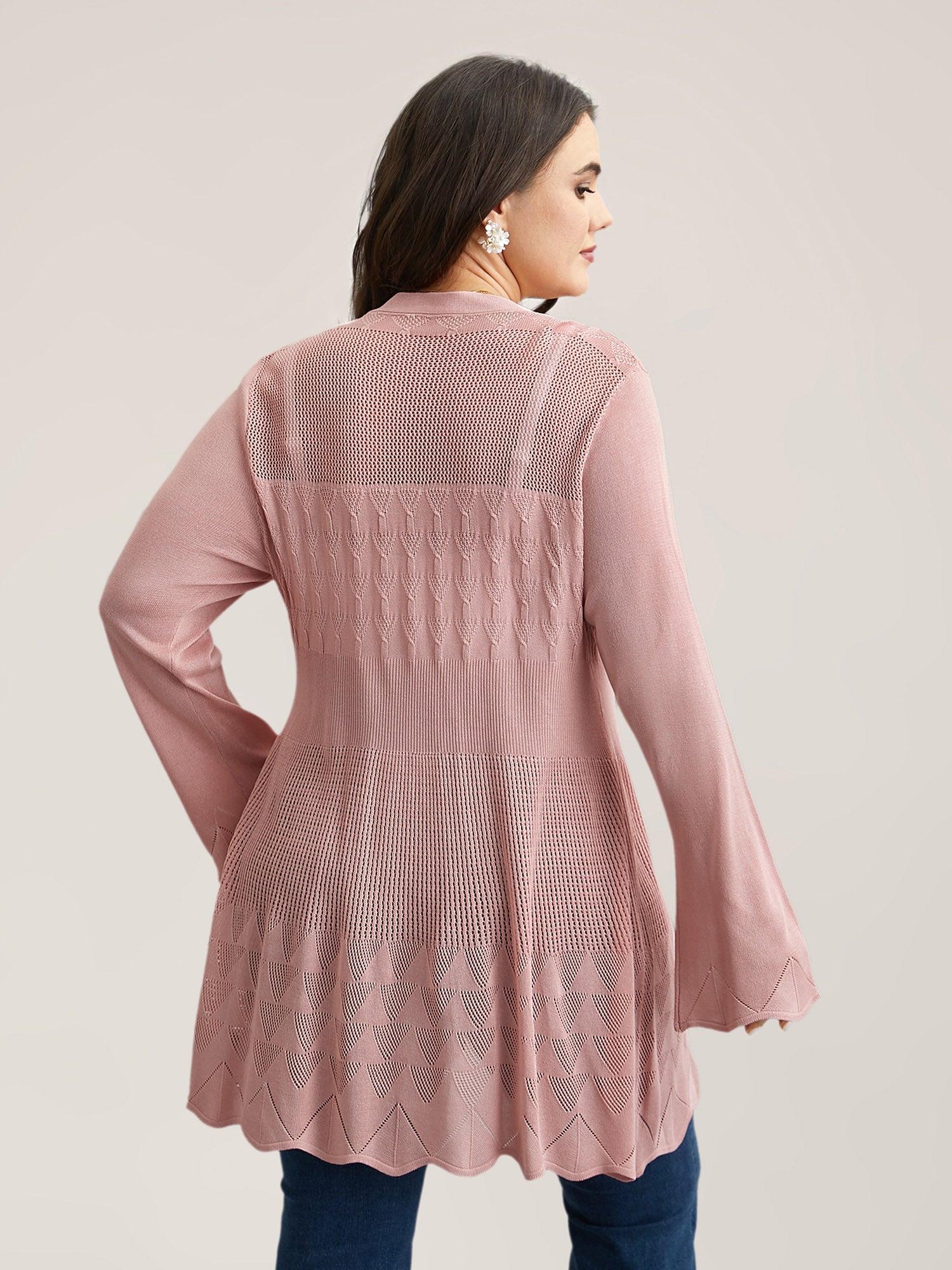 Cut-Out Textured Open-Front Knit Cardigan
