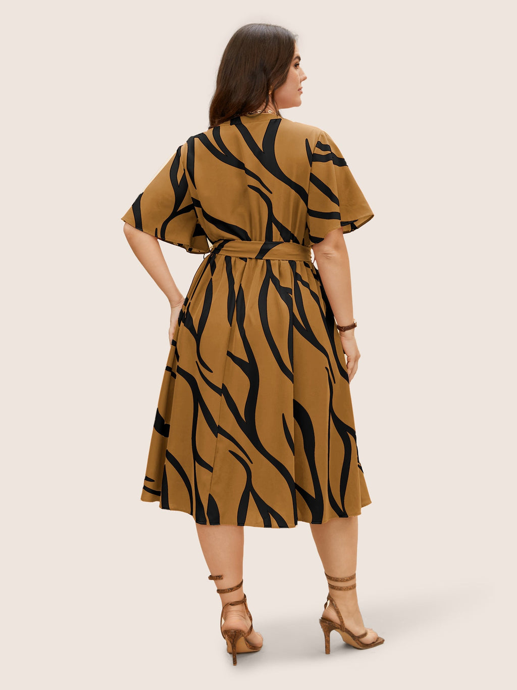 Geometric Surplice Neck Tie Knot Midi Dress