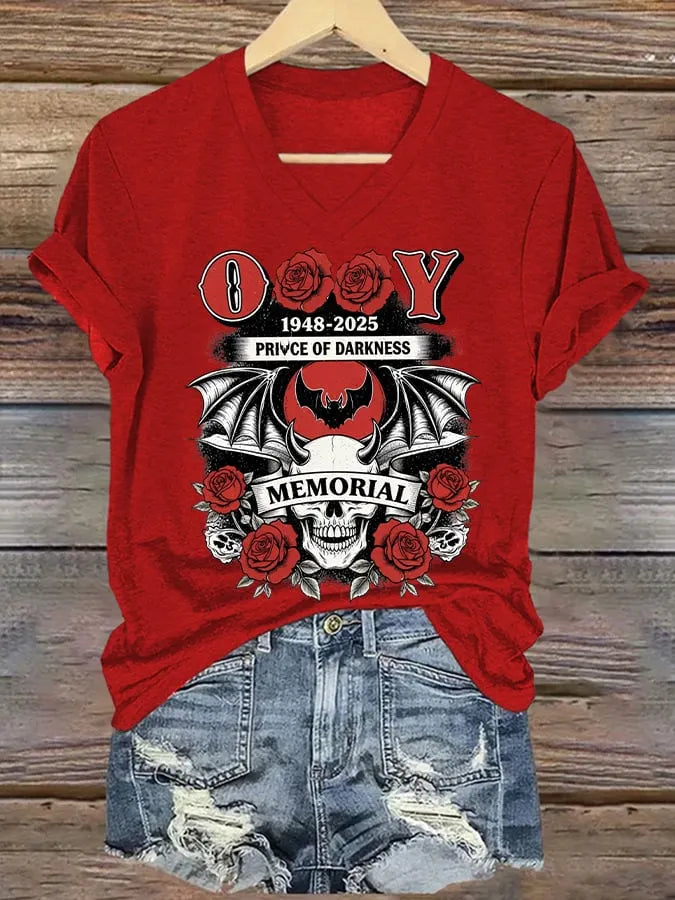 Women's Godfather Of Metal Print V Neck T-shirt