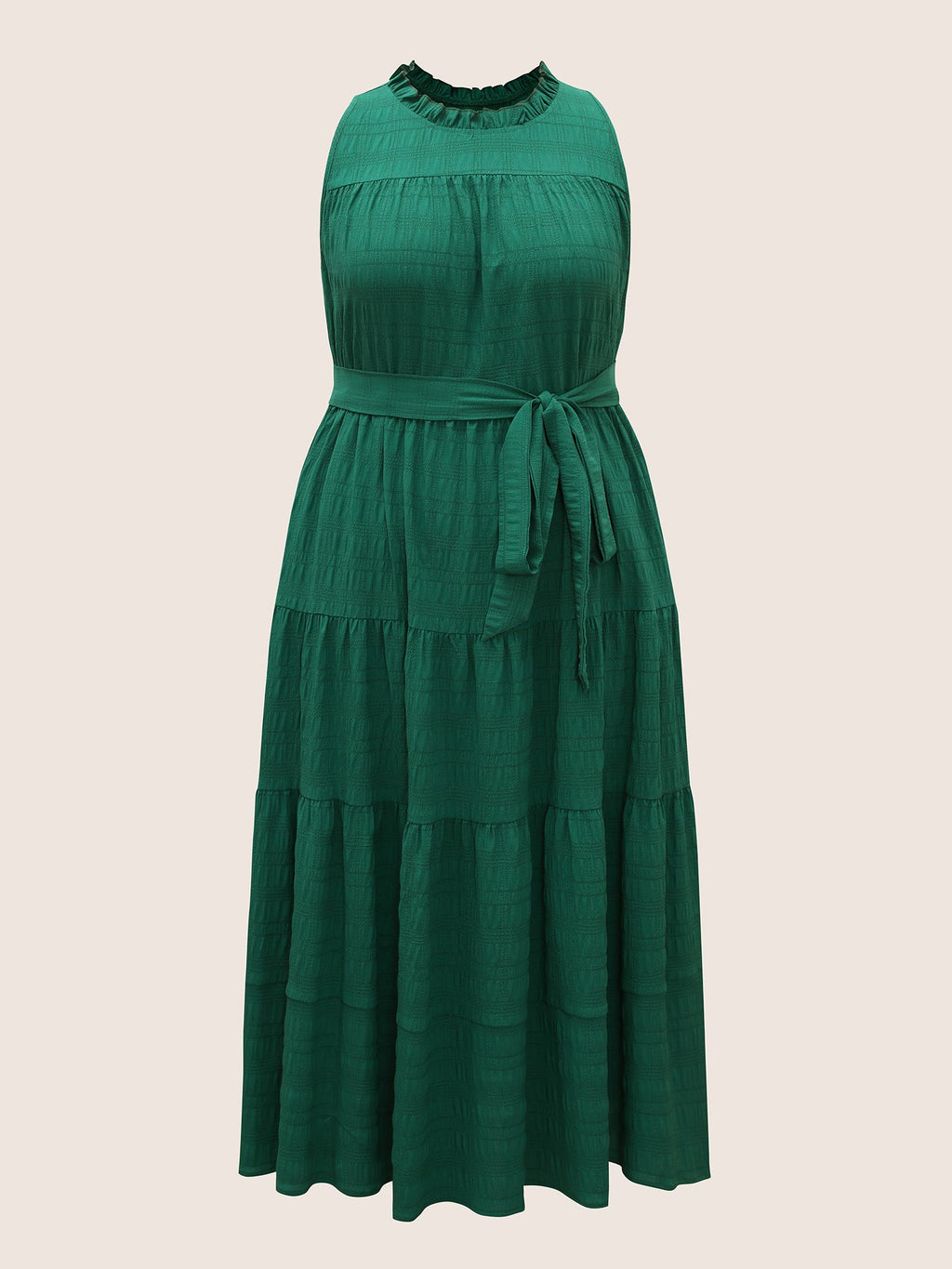 Plain Textured A-line Frill Trim Dress