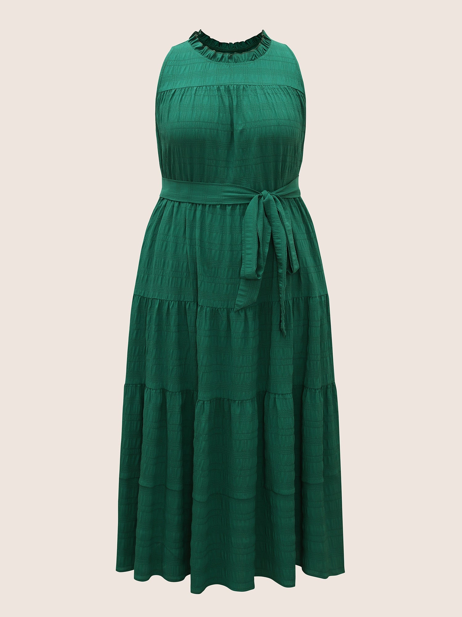 Plain Textured A-line Frill Trim Dress