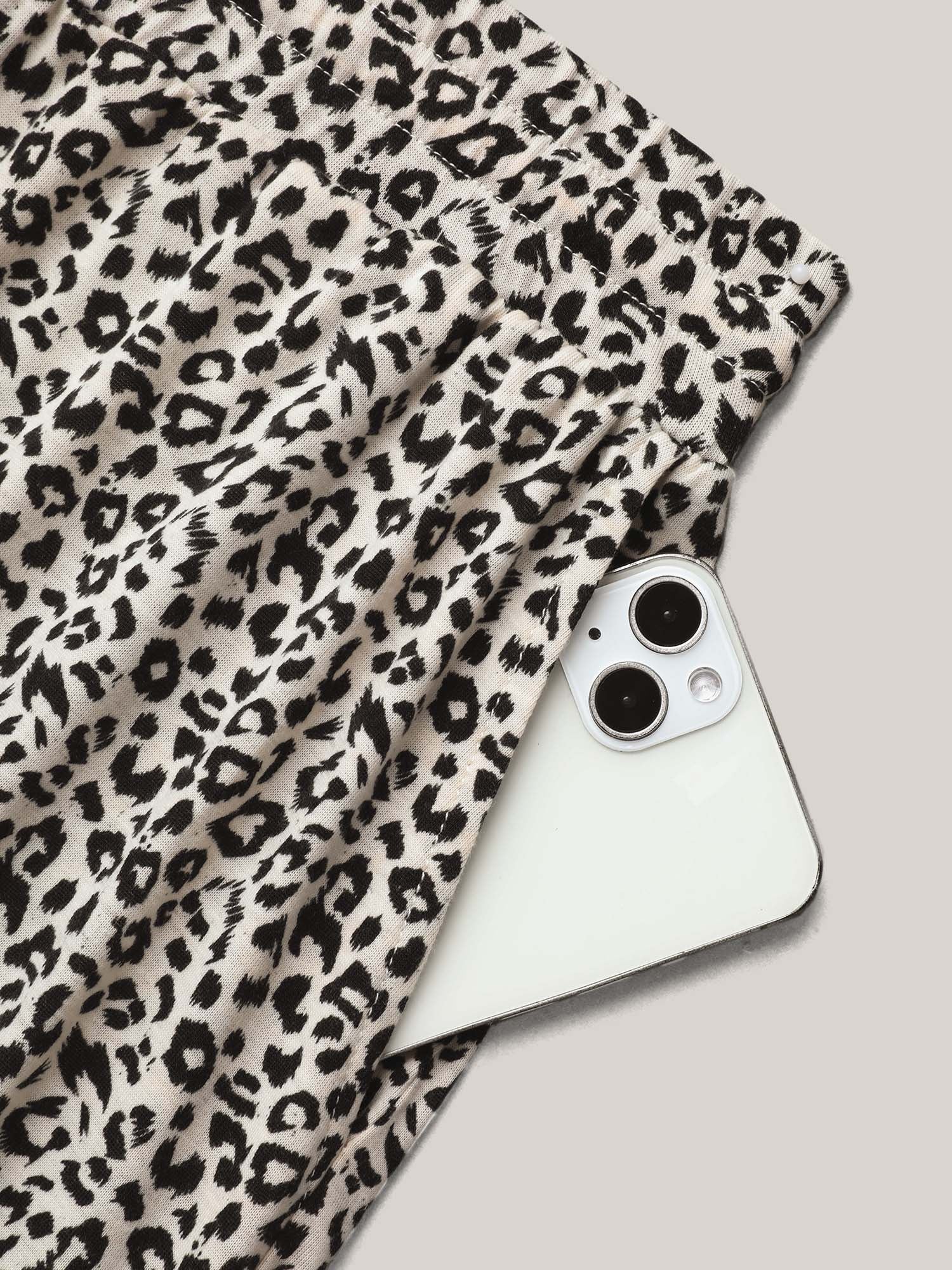 Leopard Print Waist-Drawstring Lounge Bottoms